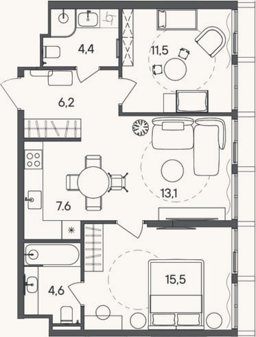 Планировка: 3-к, 62,9 м²