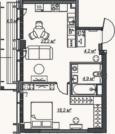 Планировка: 2-к, 50,6 м²