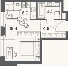 Планировка: Студия, 30,4 м²