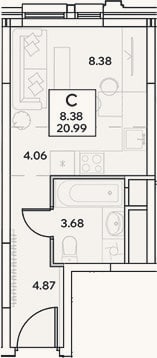 Планировка: Студия, 21 м²