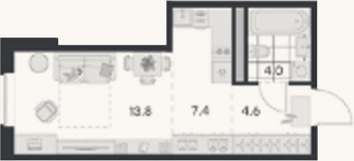 Планировка: Студия, 29,8 м²