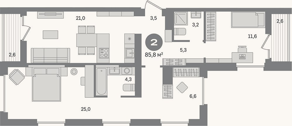 Планировка: 2-к, 80,6 м²