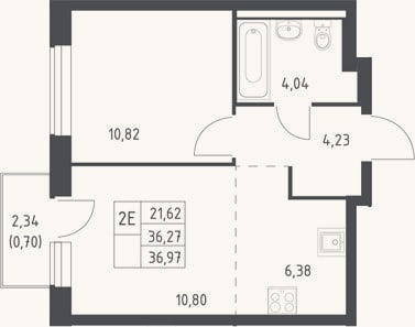 Планировка: 2-к, 36,3 м²