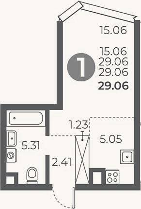 Планировка: Студия, 29,1 м²