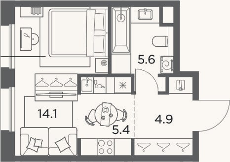 Планировка: Студия, 30 м²
