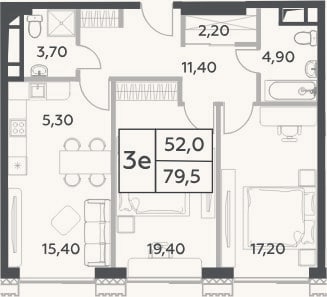 Планировка: 3-к, 79,5 м²