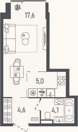 Планировка: Студия, 31,3 м²
