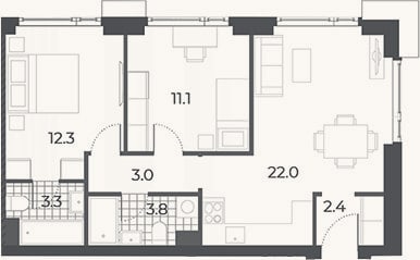 Планировка: 3-к, 57,9 м²