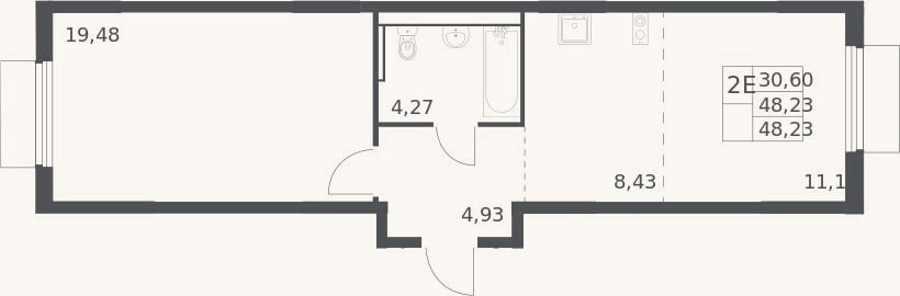 Планировка: 2-к, 48,2 м²