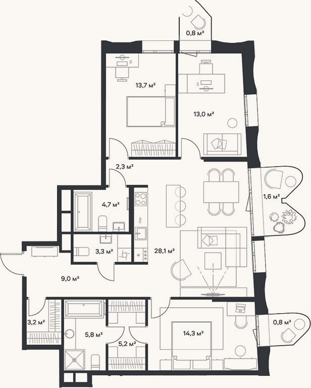 Планировка: 4+ к, 102,6 м²
