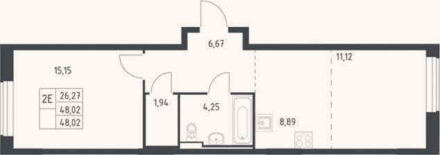 Планировка: 2-к, 48 м²