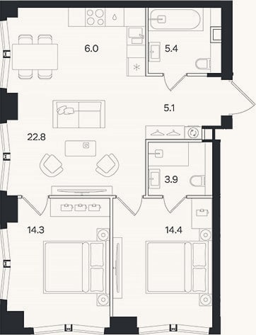 Планировка: 3-к, 71,9 м²