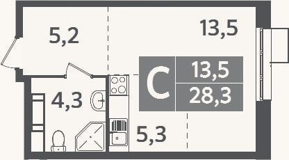 Планировка: Студия, 28,3 м²