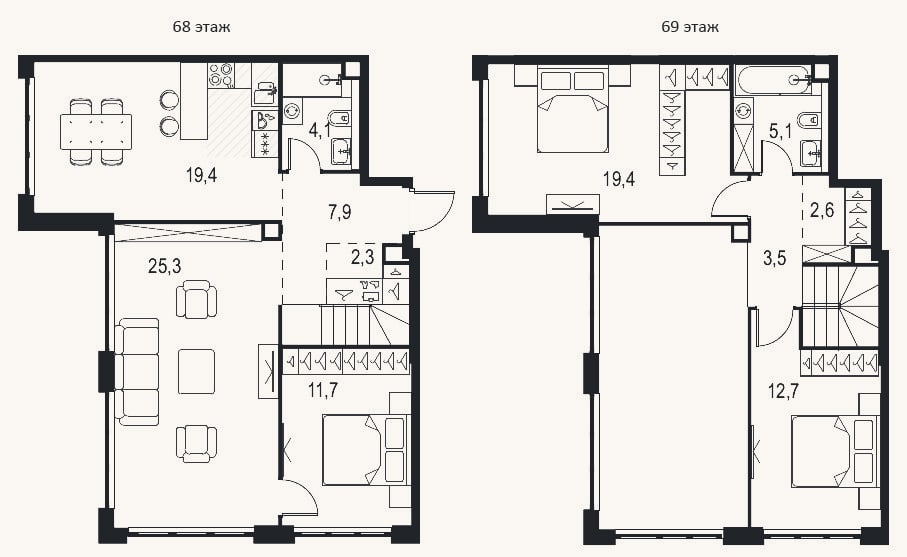 Планировка: 4+ к, 116,8 м²