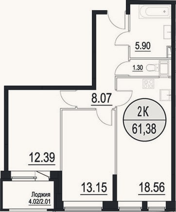 Планировка: 3-к, 59,4 м²