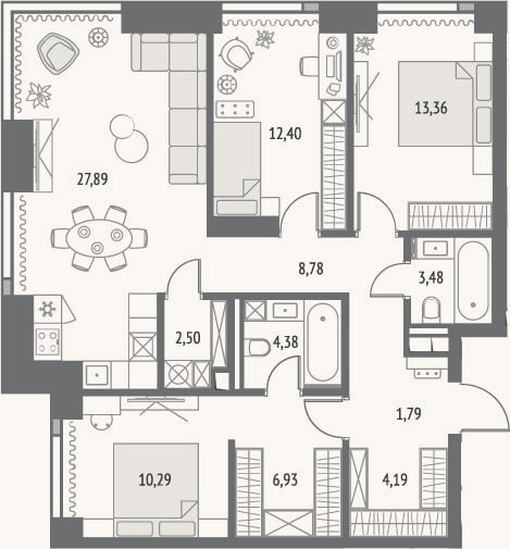 Планировка: 4+ к, 98,5 м²