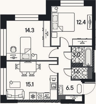 Планировка: 3-к, 52,9 м²