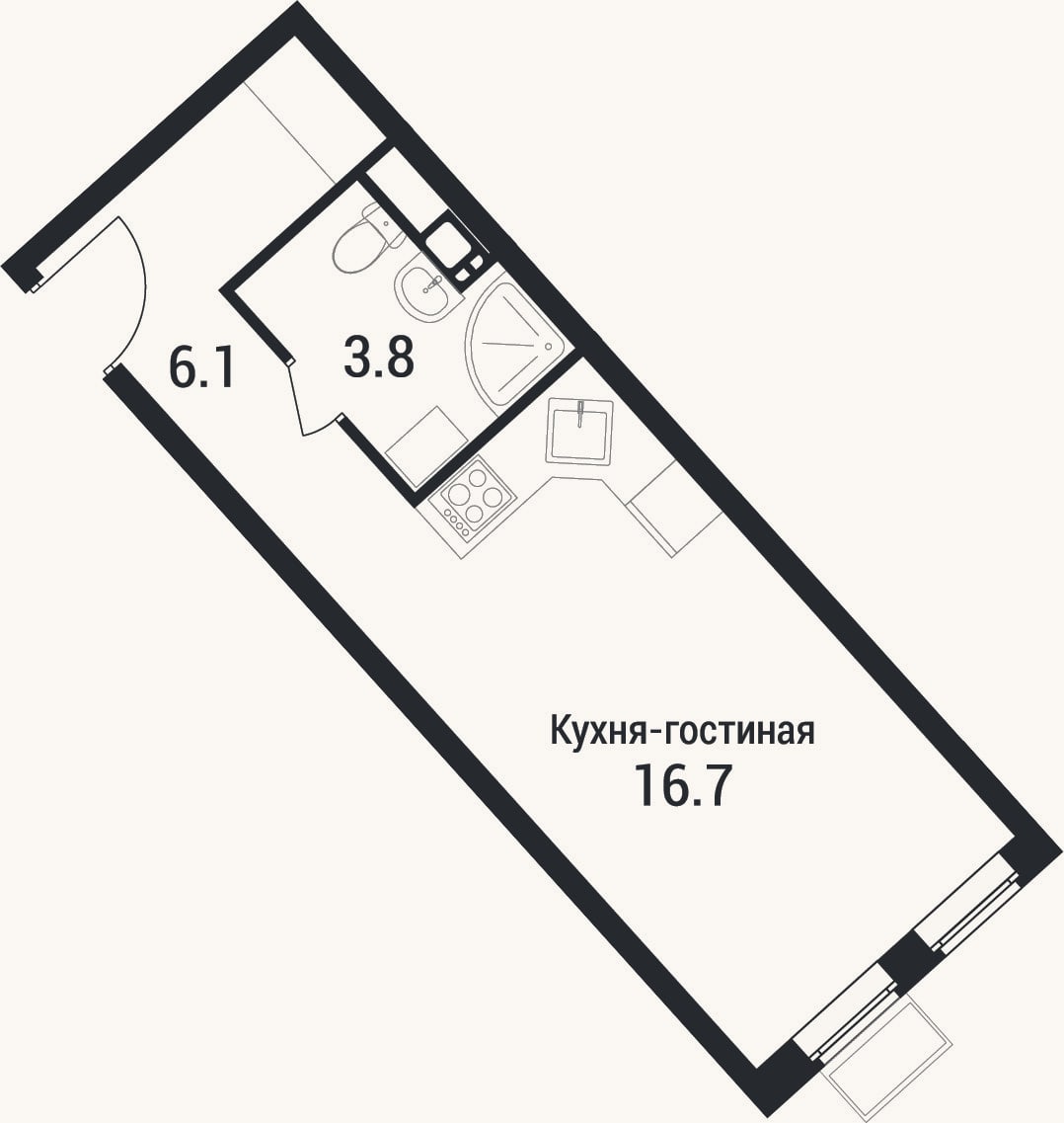 Планировка: Студия, 26,6 м²