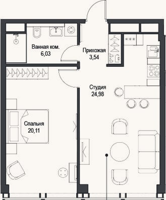 Планировка: 2-к, 57,7 м²