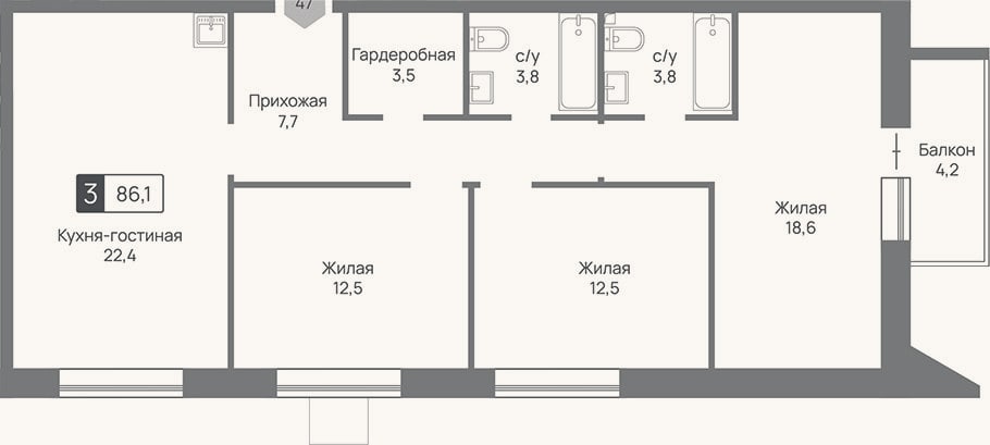Планировка: 4+ к, 84,8 м²