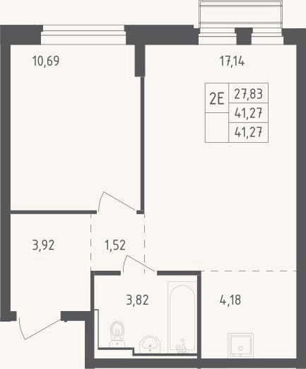 Планировка: 2-к, 41,3 м²