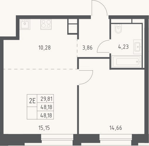 Планировка: 2-к, 48,2 м²
