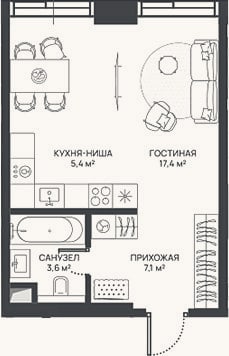 Планировка: Студия, 33,5 м²