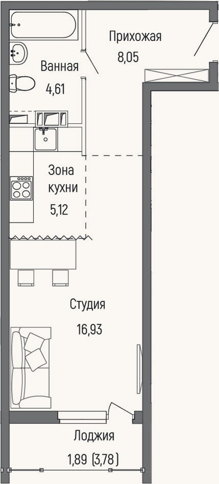 Планировка: Студия, 34,7 м²