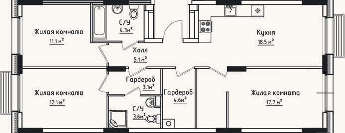 Планировка: 3-к, 80,1 м²