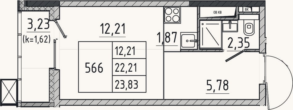 Планировка: Студия, 22,2 м²