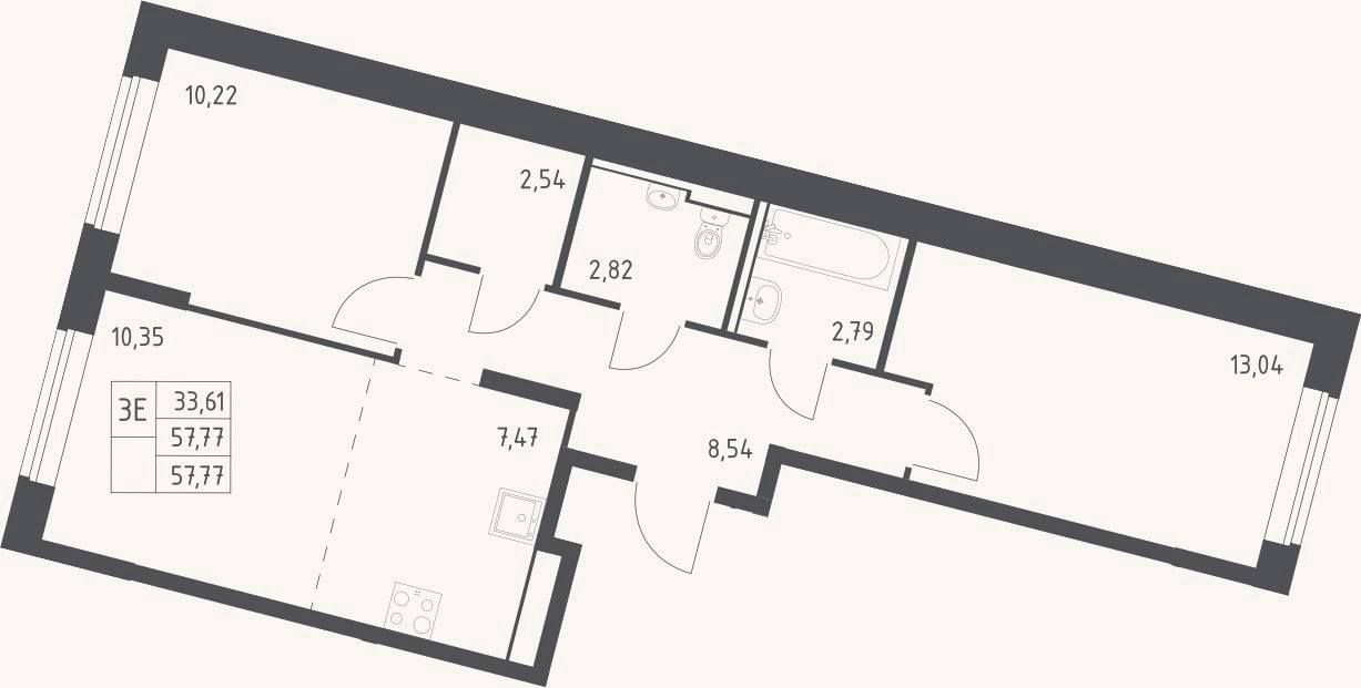 Планировка: 3-к, 57,8 м²