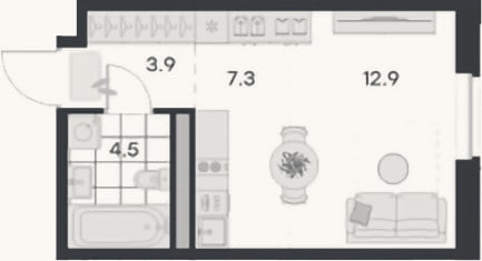 Планировка: Студия, 28,6 м²