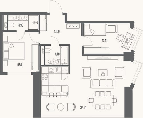 Планировка: 2-к, 81,4 м²