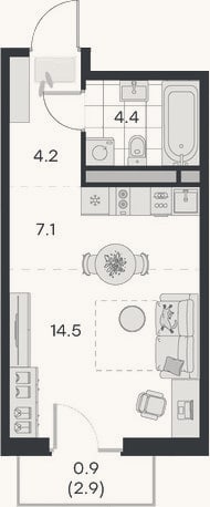 Планировка: Студия, 30,2 м²