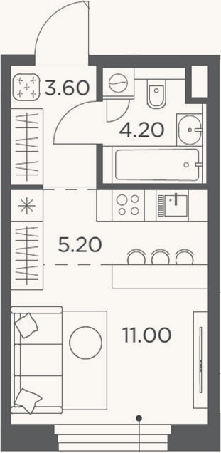 Планировка: Студия, 24 м²