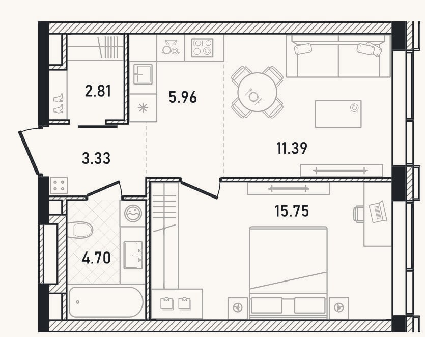 Планировка: 2-к, 43,9 м²