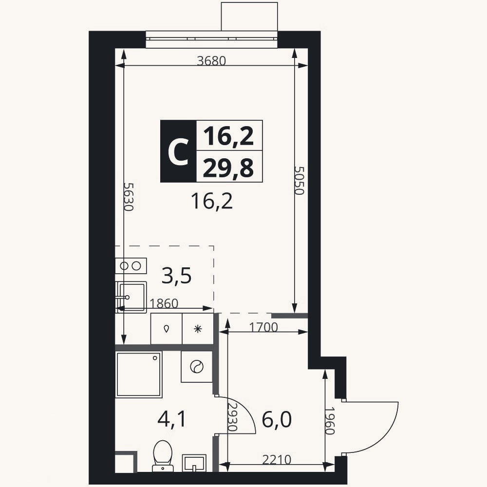 Планировка: Студия, 29,8 м²