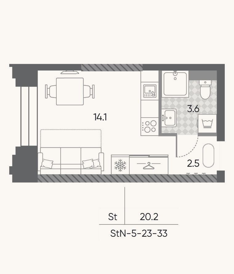 Планировка: Студия, 20,2 м²
