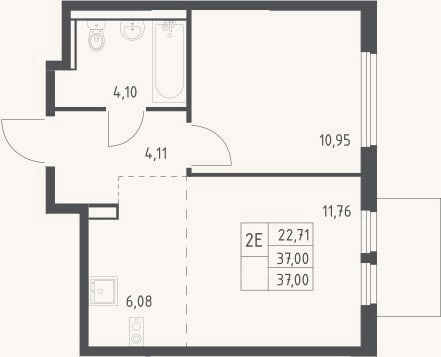 Планировка: 2-к, 37 м²