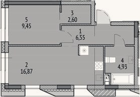 Планировка: 2-к, 40,4 м²
