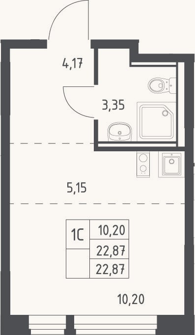 Планировка: Студия, 22,9 м²