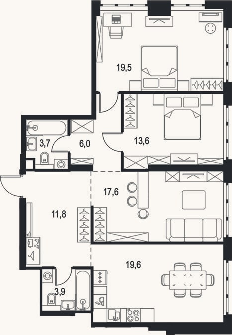 Планировка: 4+ к, 95,7 м²