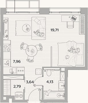 Планировка: Студия, 38,2 м²