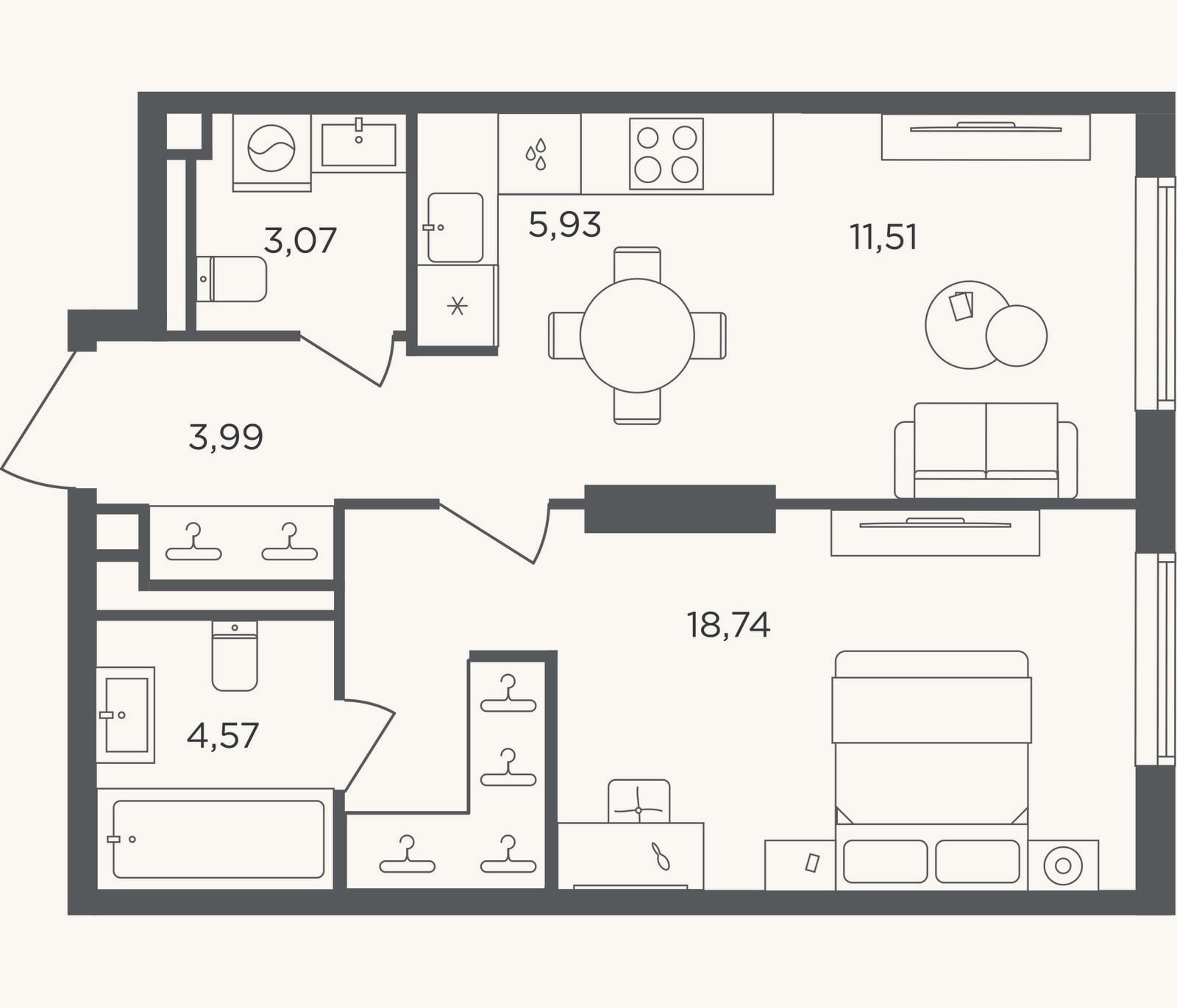 Планировка: 2-к, 47,8 м²