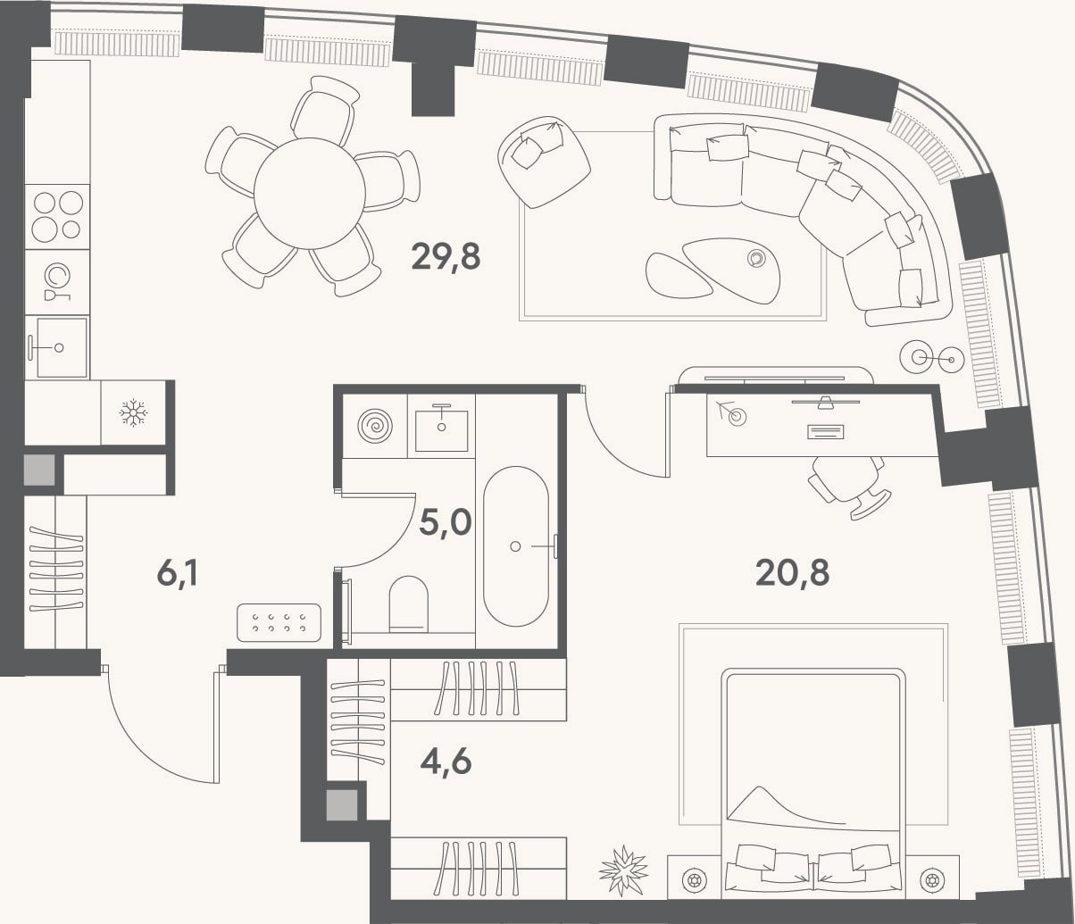 Планировка: 2-к, 66,3 м²