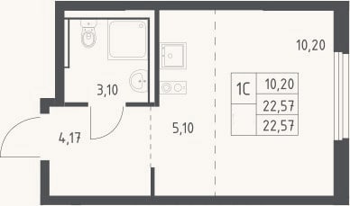 Планировка: Студия, 22,6 м²