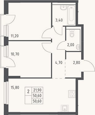Планировка: 3-к, 50,6 м²