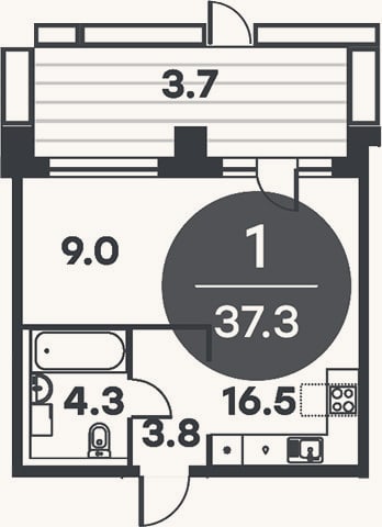 Планировка: Студия, 36,5 м²