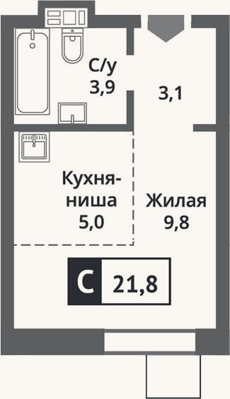 Планировка: Студия, 21,8 м²