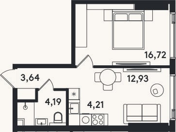 Планировка: 2-к, 41,7 м²
